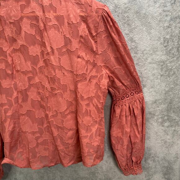 Lace‎ Button Up Shirt Top Women 1XL Puff Sleeve Indie Boho Chic Romantic Renfair - Picture 11 of 14